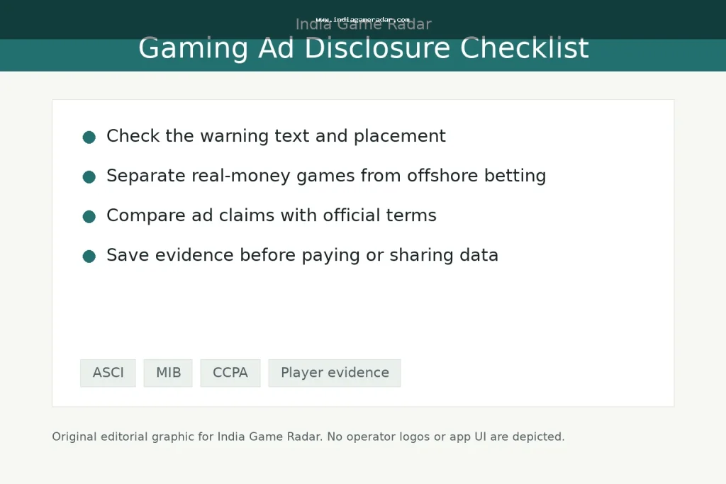 Gaming App Ads in India: ASCI Disclosures and Player Evidence Checklist