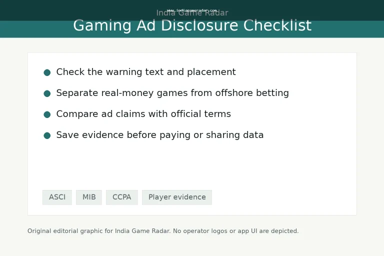 Gaming App Ads in India: ASCI Disclosures and Player Evidence Checklist